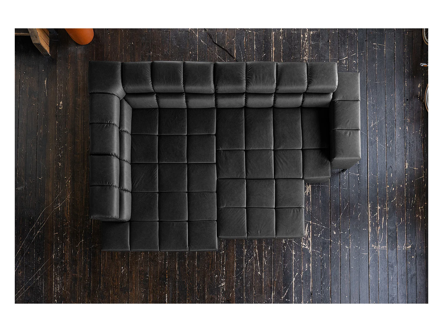 Canapé d'angle - Noir cuir - NELSON