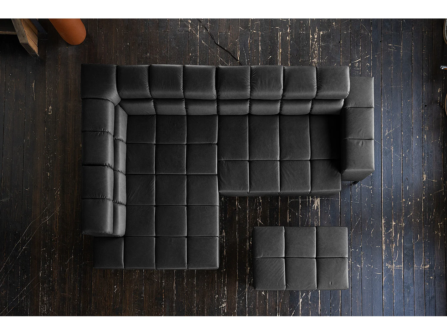 Canapé d'angle - Noir cuir - NELSON