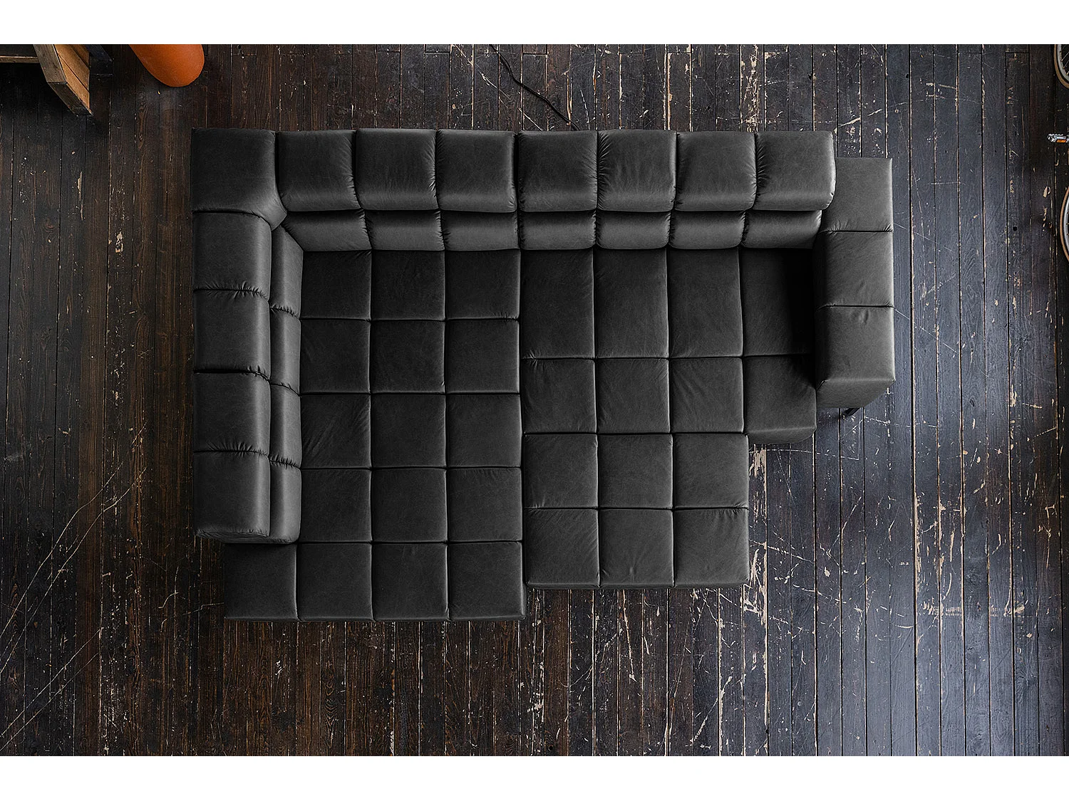 Canapé d'angle - Noir cuir - NELSON