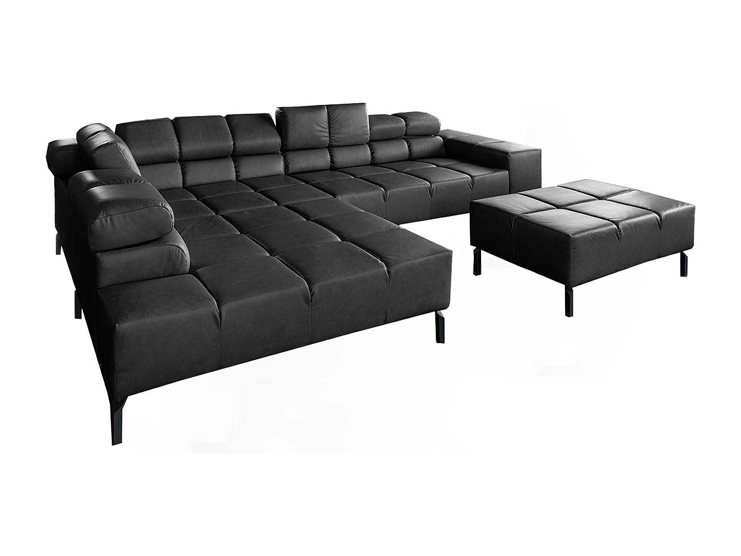 Canapé d'angle - Noir cuir - NELSON