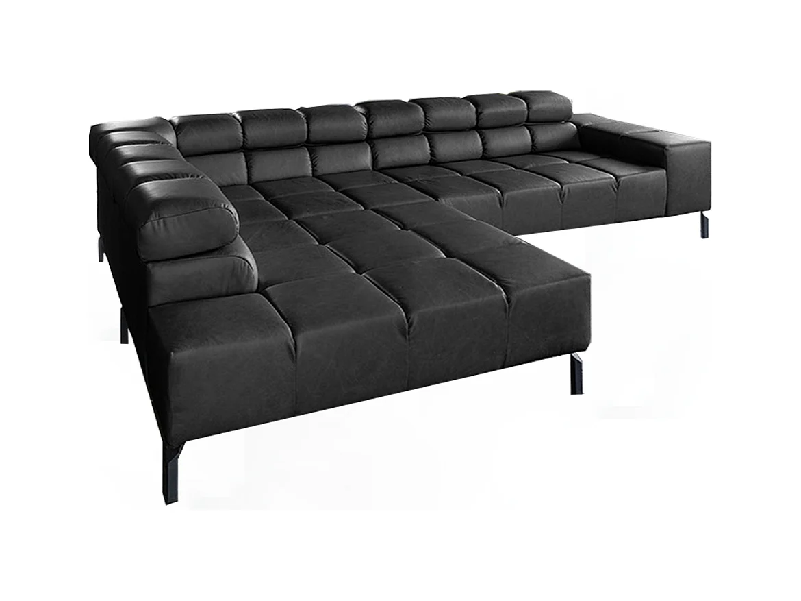 Ecksofa - Schwarz Leder - NELSON