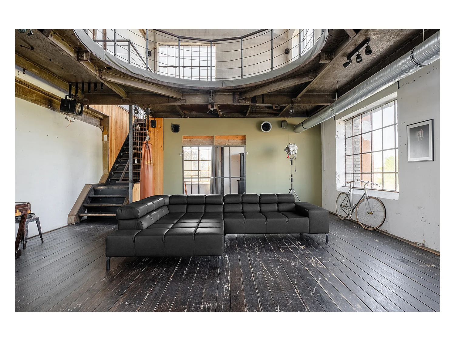 Ecksofa - Schwarz Leder - NELSON