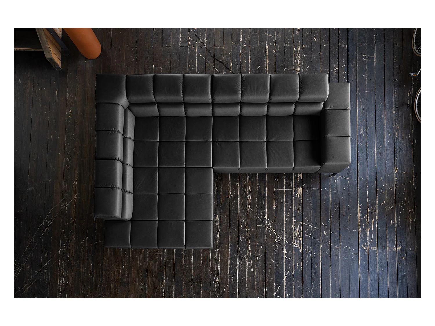 Ecksofa - Schwarz Leder - NELSON