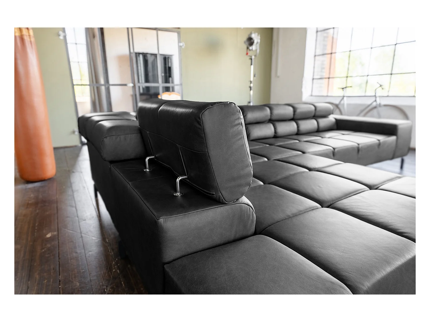 Ecksofa - Schwarz Leder - NELSON