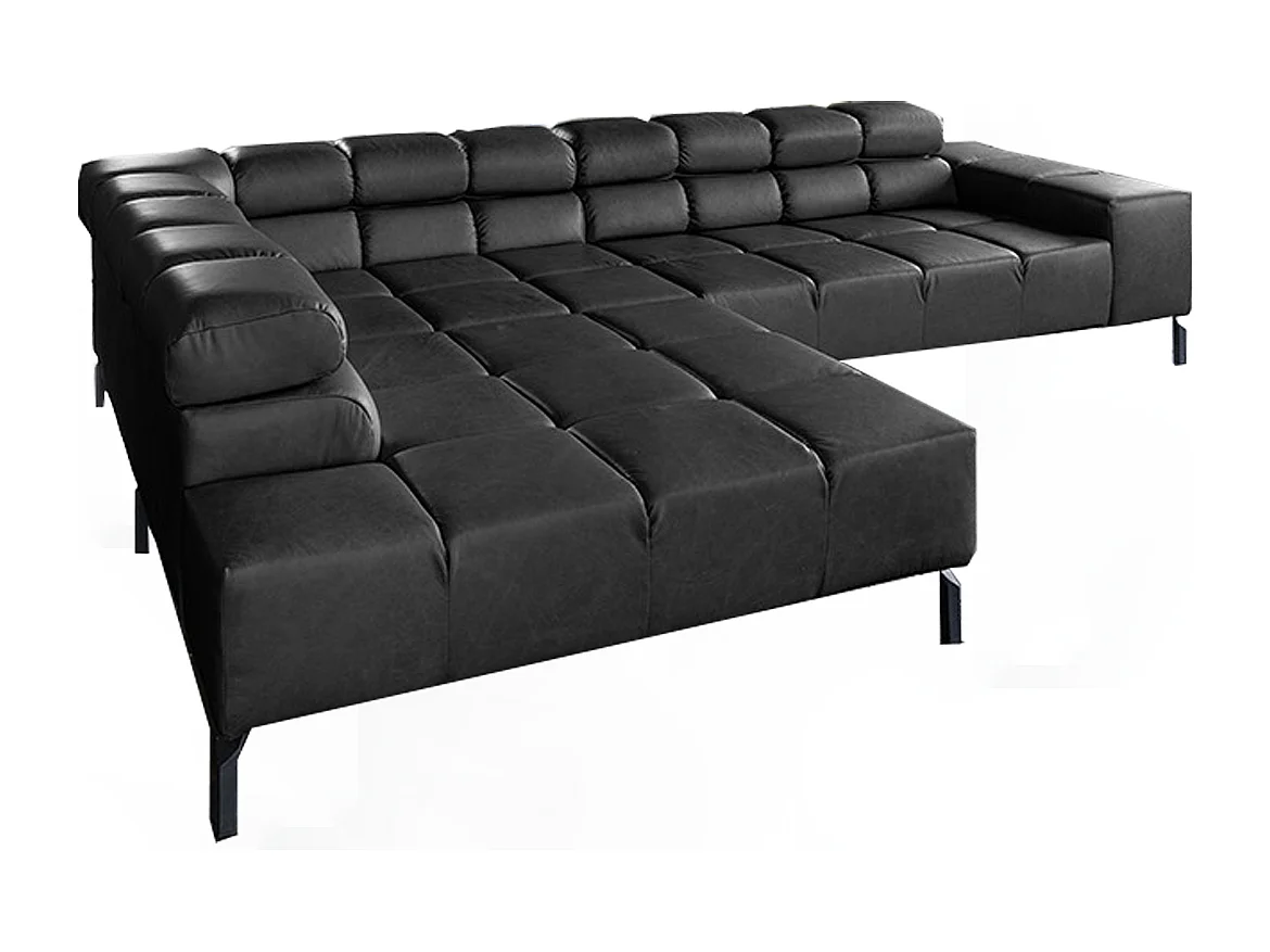 Ecksofa - Schwarz Leder - NELSON