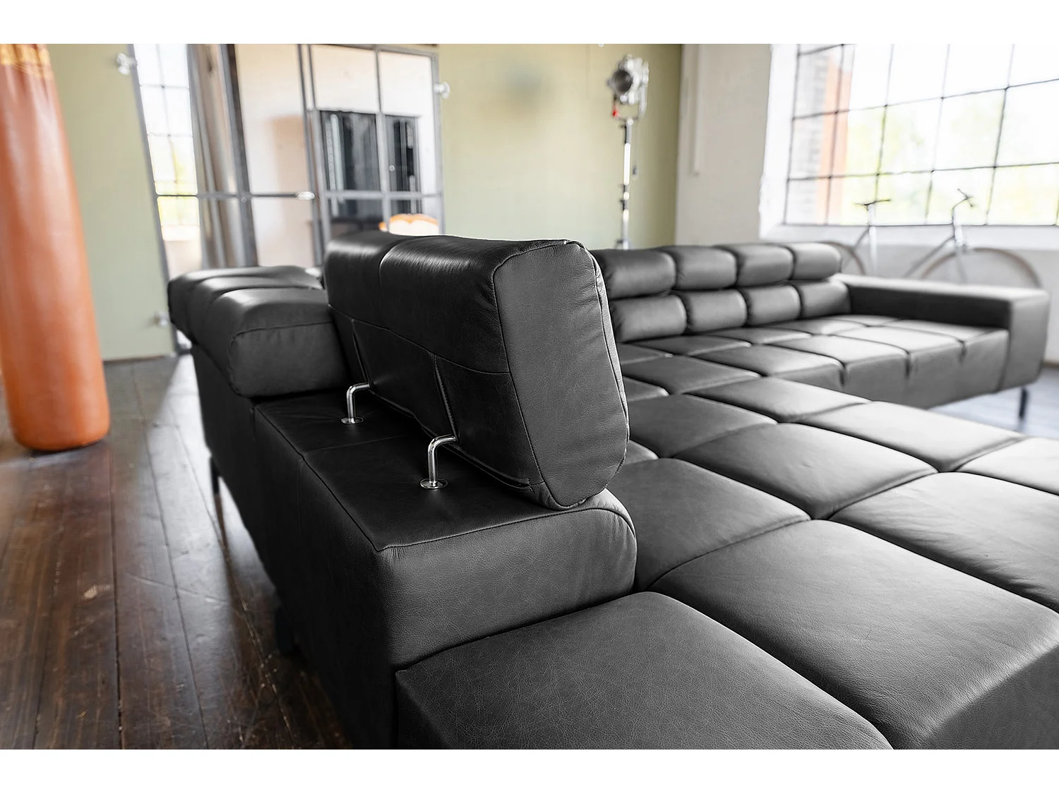 Ecksofa - Schwarz Leder - NELSON