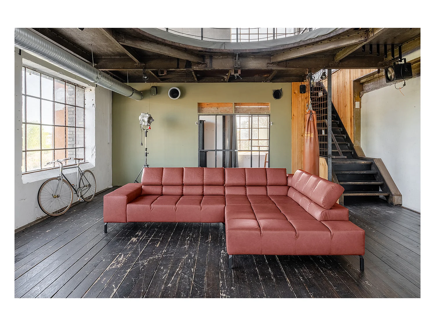 Ecksofa - Rot Leder - NELSON