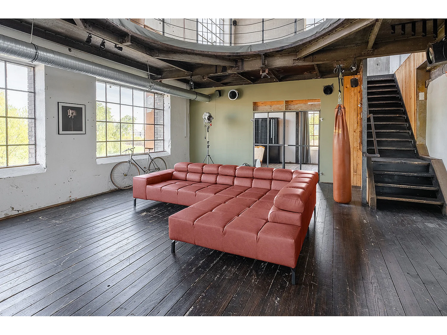 Canapé d'angle - Rouge cuir - NELSON