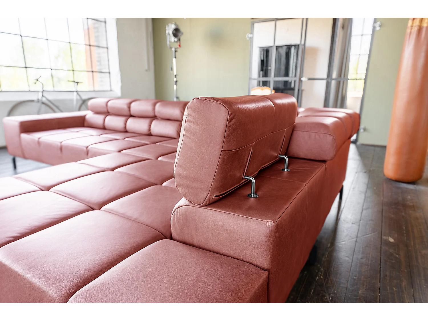 Canapé d'angle - Rouge cuir - NELSON