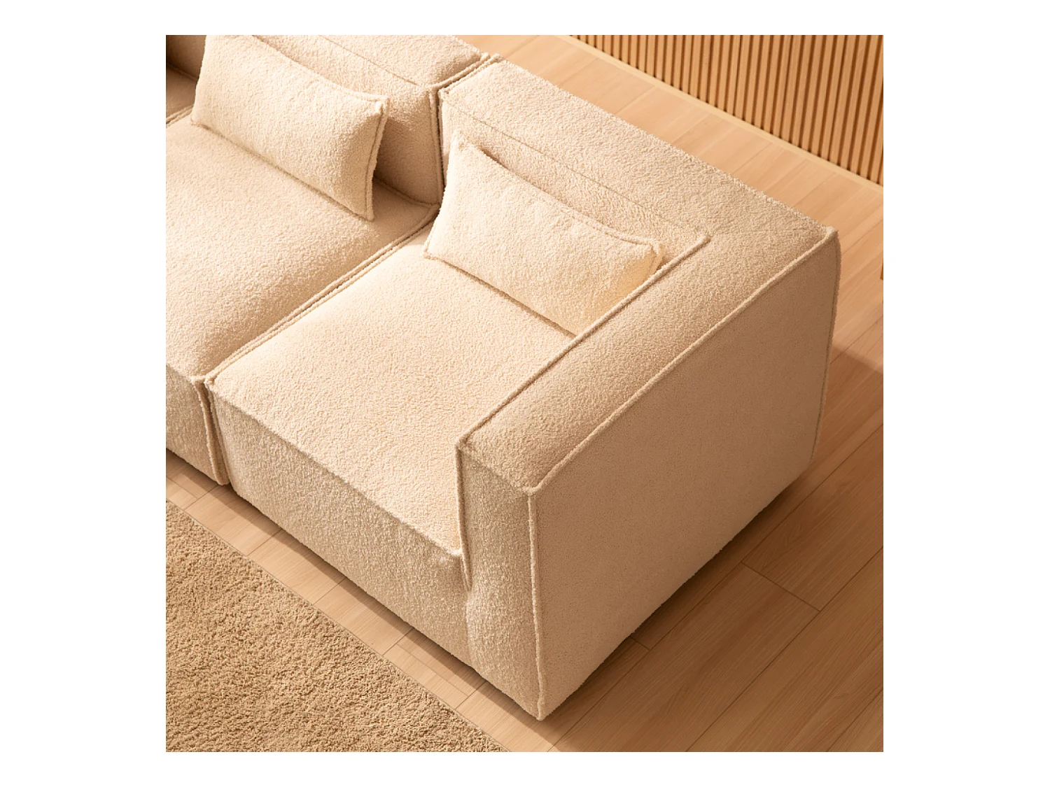Canapé modulable 3 places bouclette beige avec pouf MODULAR
