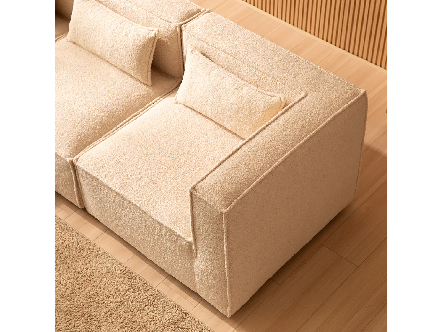 Canapé modulable 3 places bouclette beige avec pouf MODULAR