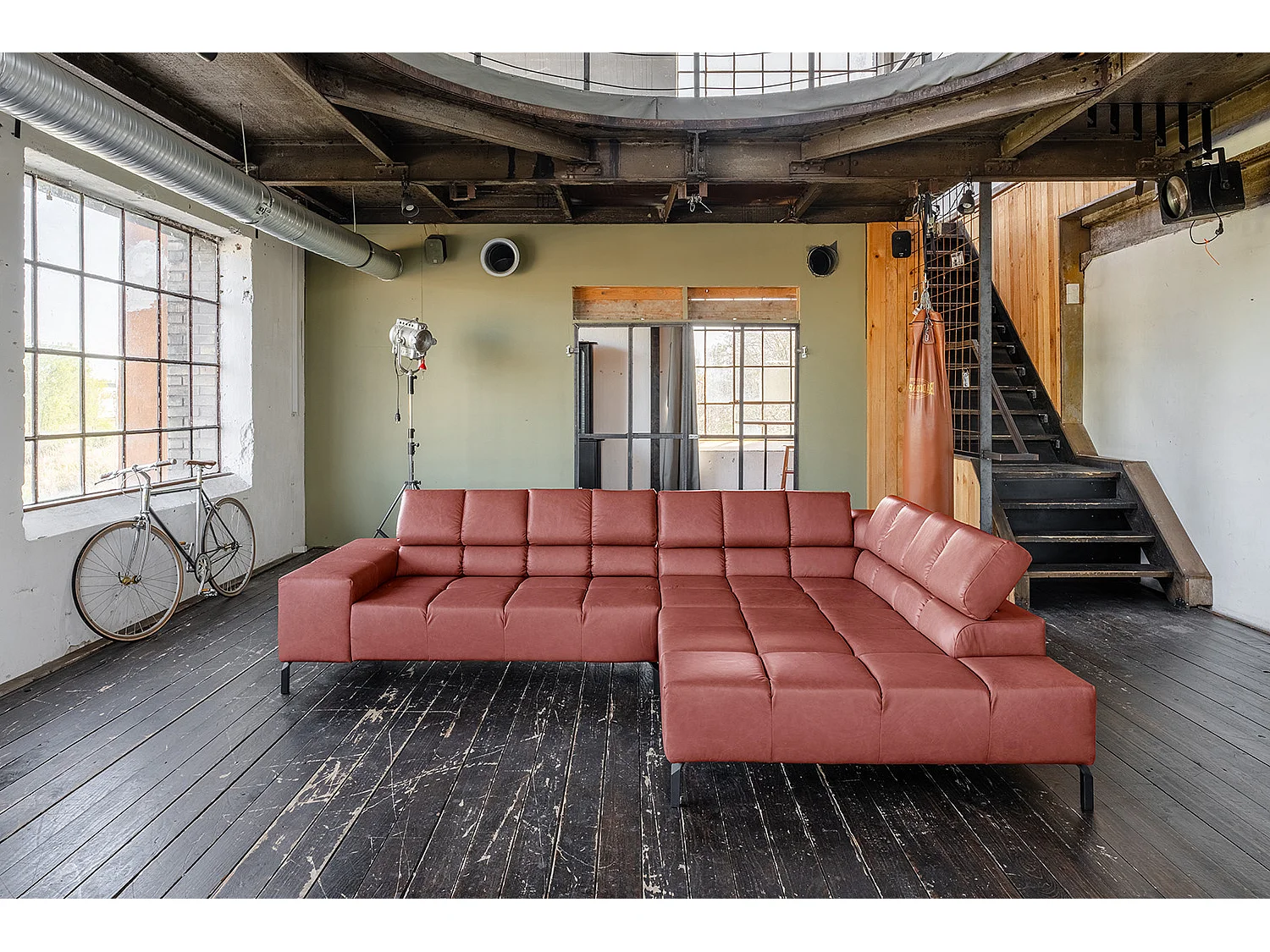 Ecksofa - Rot Leder - NELSON