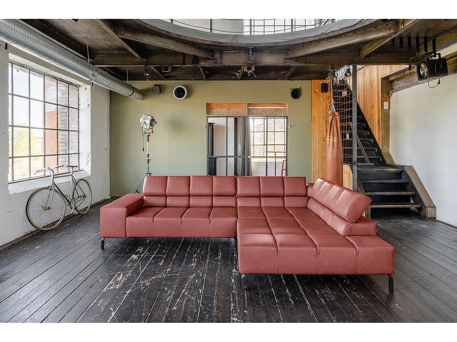 Canapé d'angle - Rouge cuir - NELSON