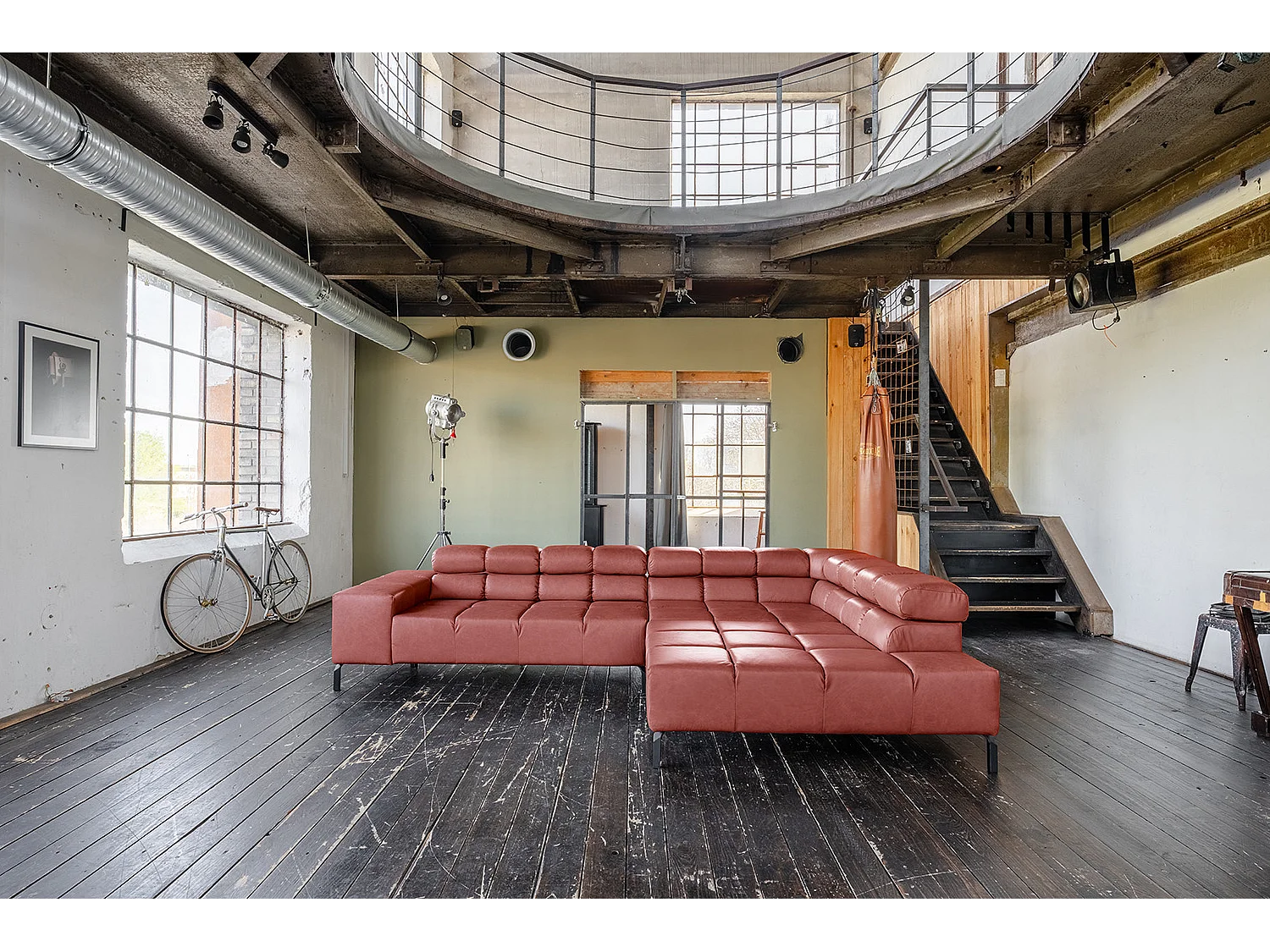 Canapé d'angle - Rouge cuir - NELSON