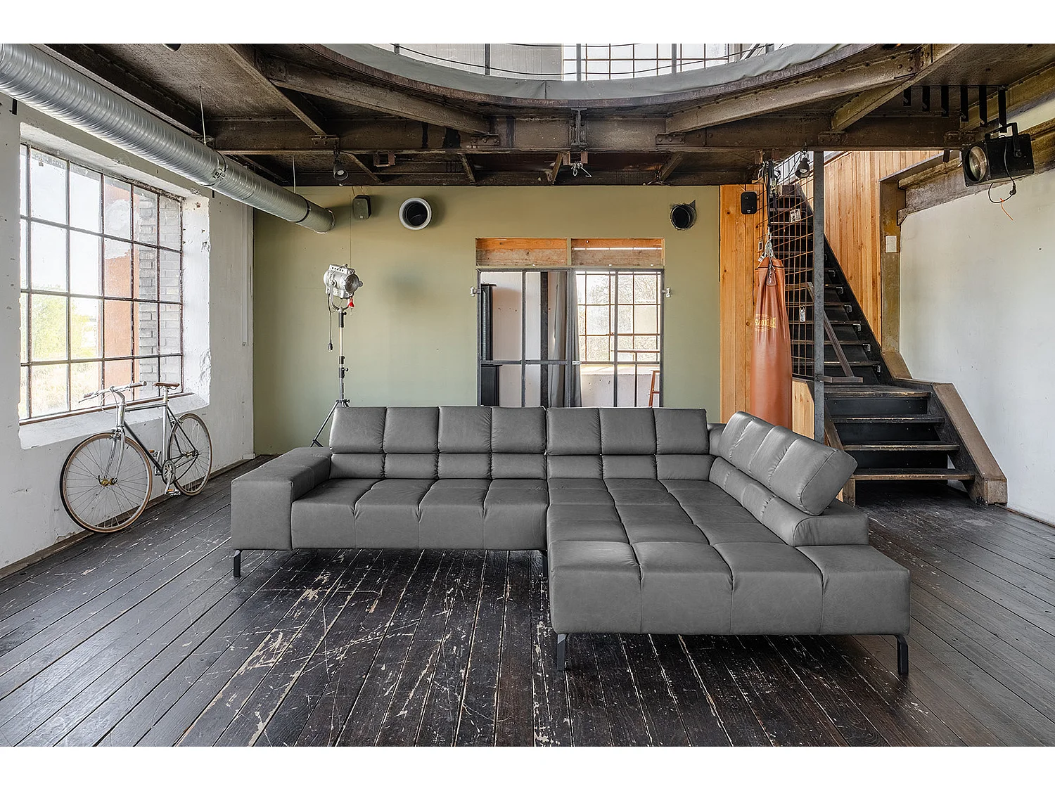 Ecksofa - Anthrazit Leder - NELSON