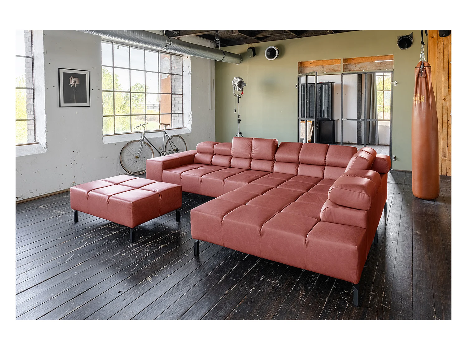 Ecksofa - Rot Leder - NELSON