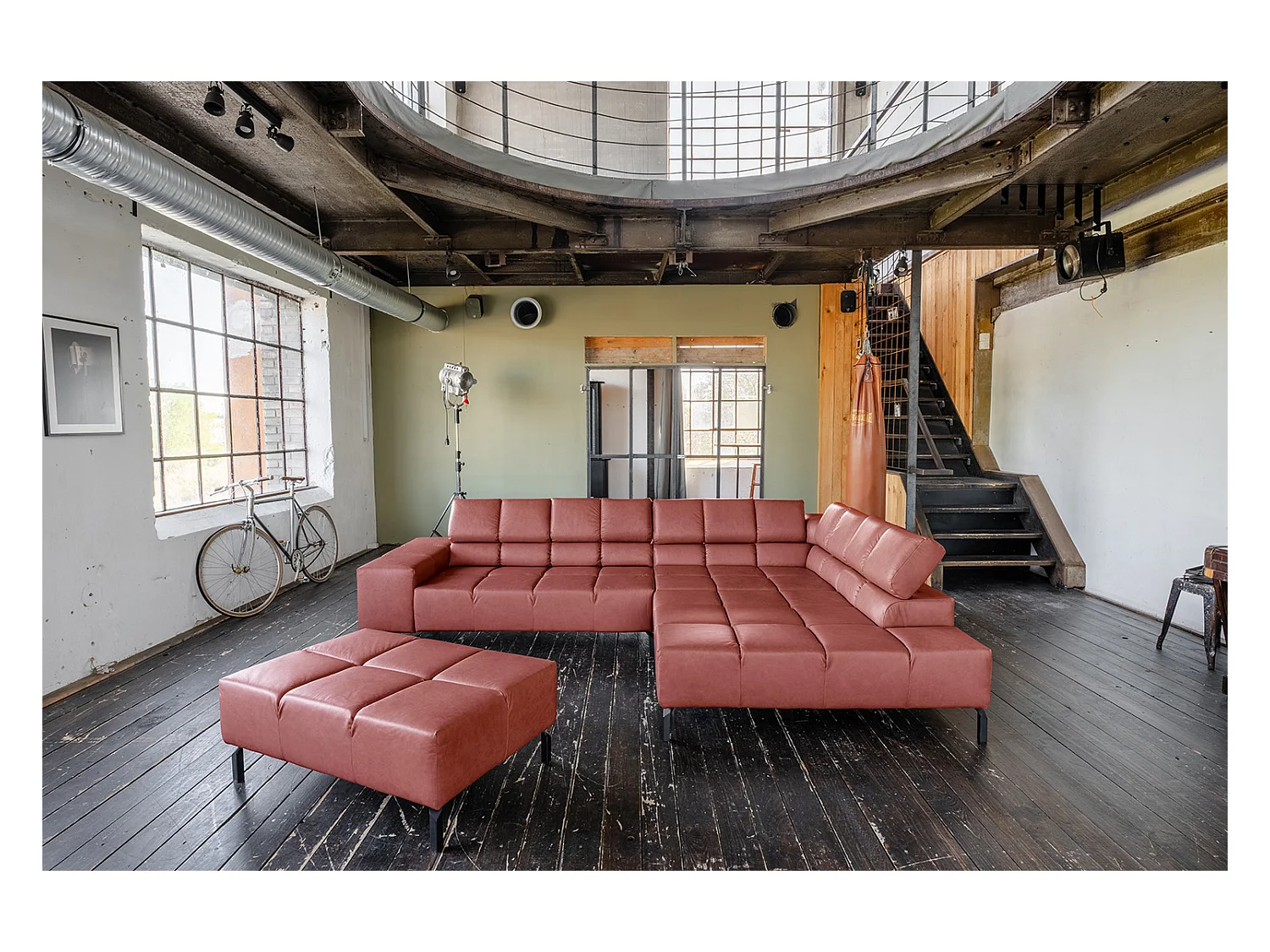 Ecksofa - Rot Leder - NELSON