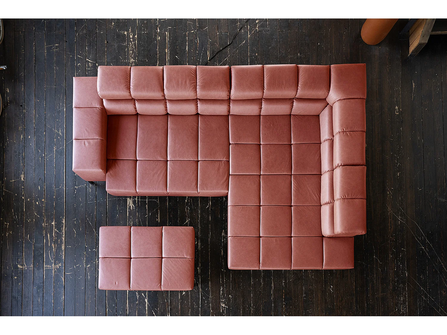 Canapé d'angle - Rouge cuir - NELSON