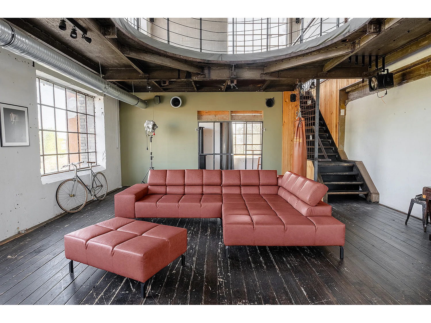 Canapé d'angle - Rouge cuir - NELSON