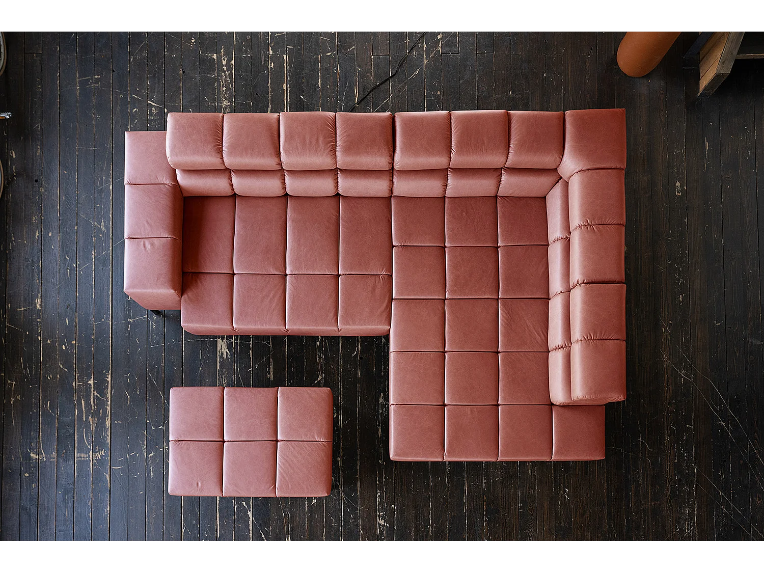 Canapé d'angle - Rouge cuir - NELSON