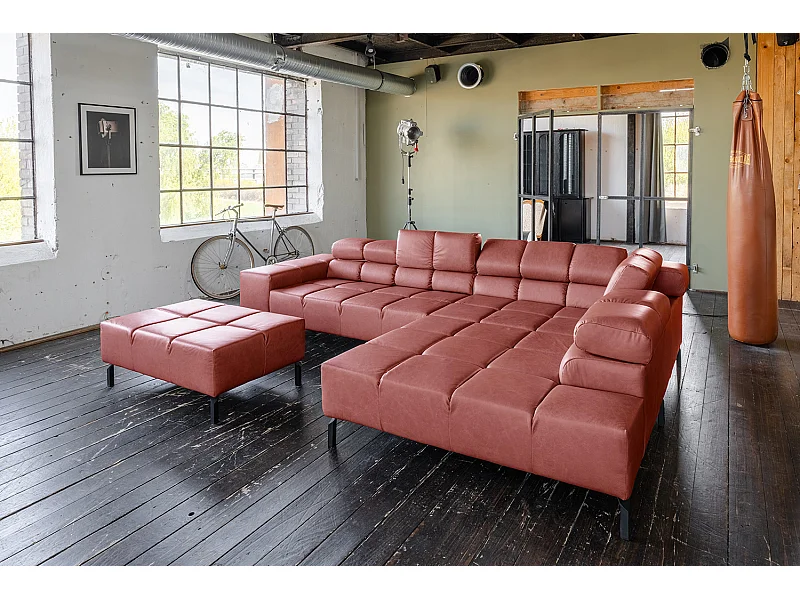 Ecksofa - Rot Leder - NELSON