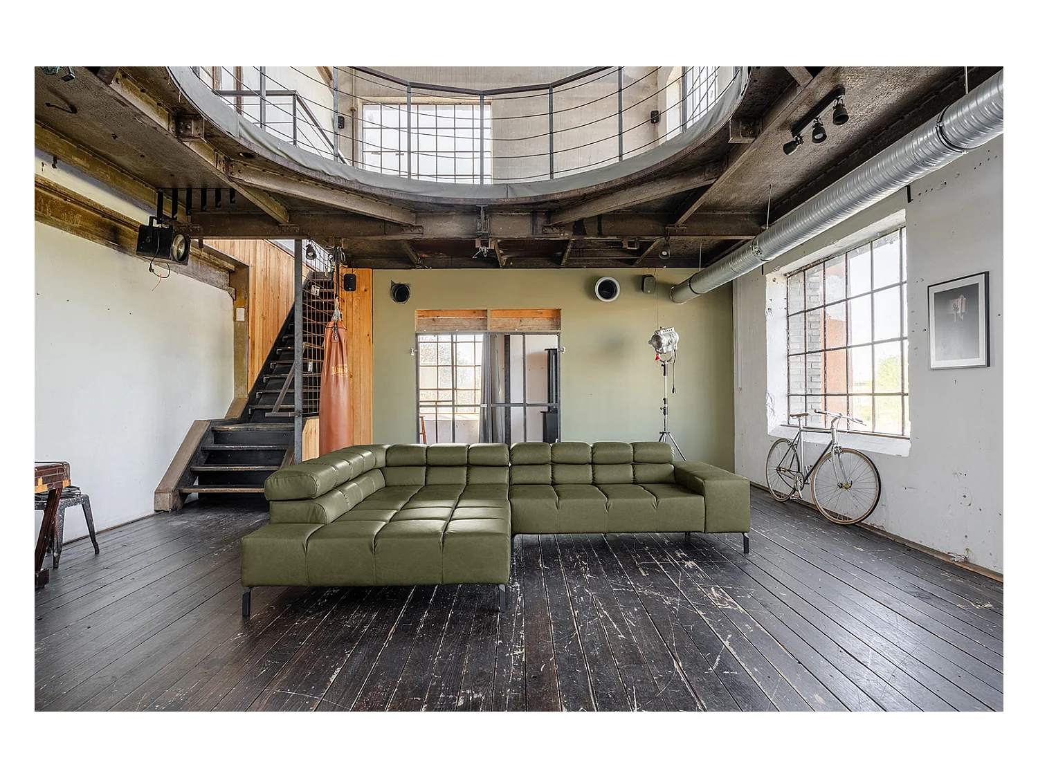 Canapé d'angle - Vert cuir - NELSON