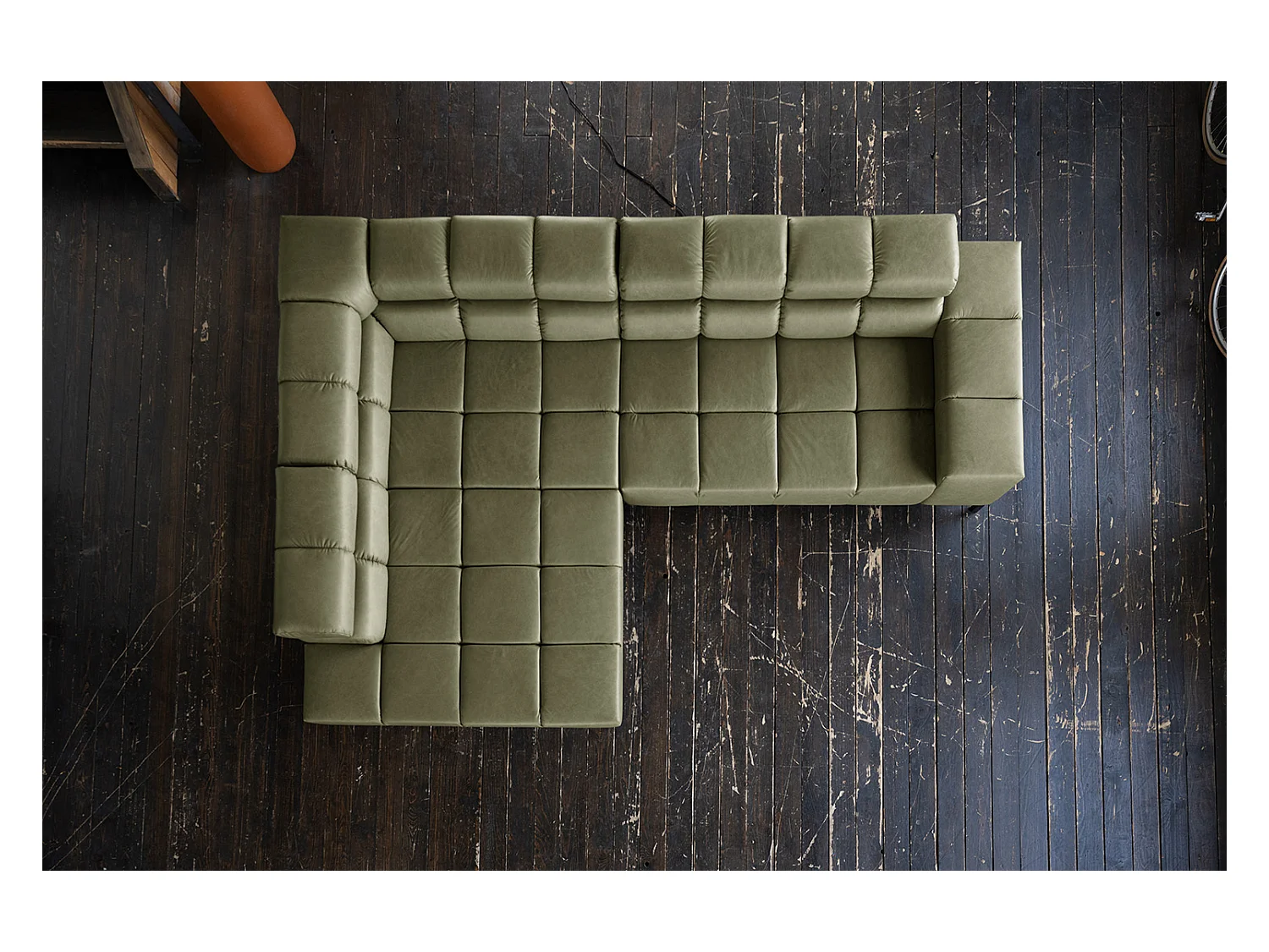 Canapé d'angle - Vert cuir - NELSON