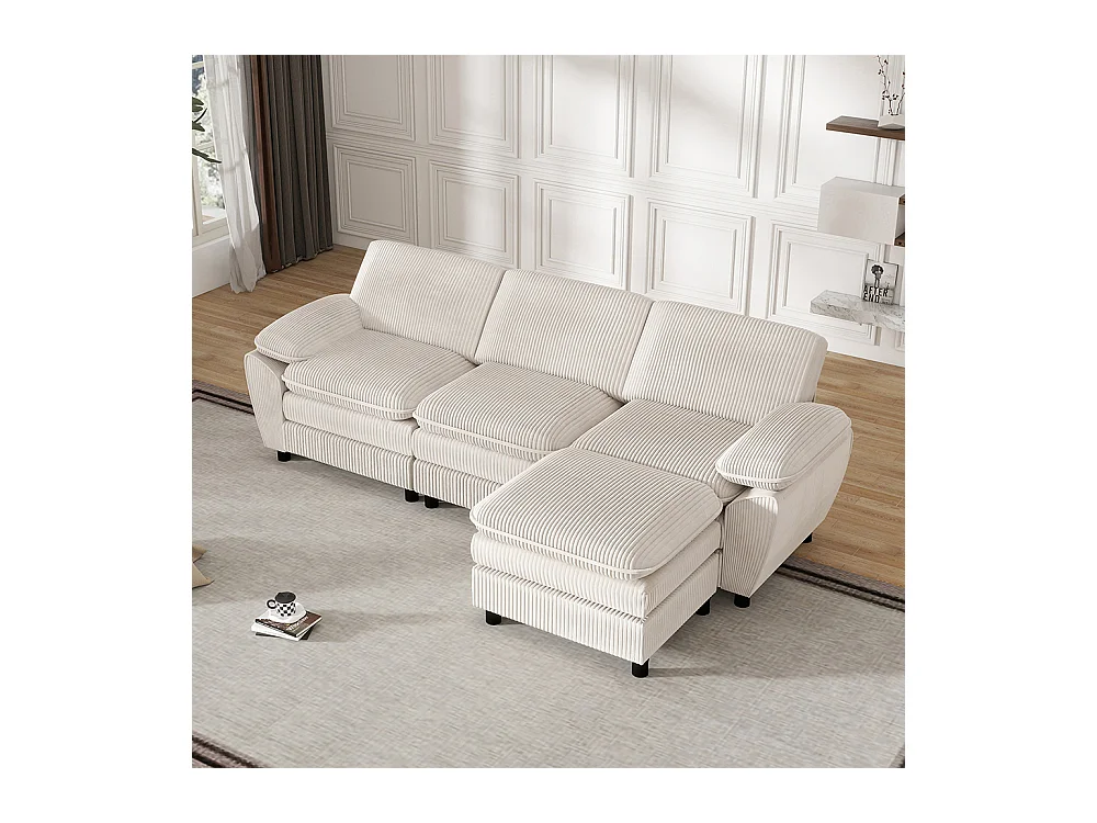 Canape d'angle combiné modulaire blanc canapé à double coussin canapé combiné en velours avec lampe et pouf ottoman amovible