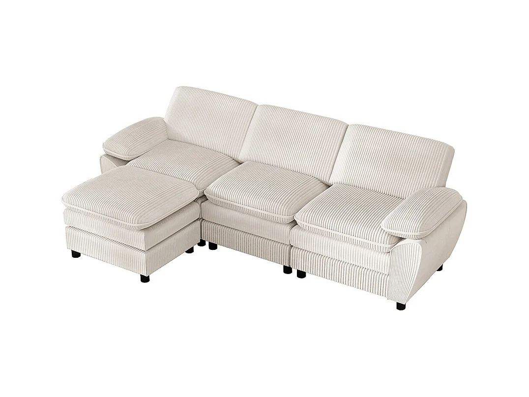 Canape d'angle combiné modulaire blanc canapé à double coussin canapé combiné en velours avec lampe et pouf ottoman amovible