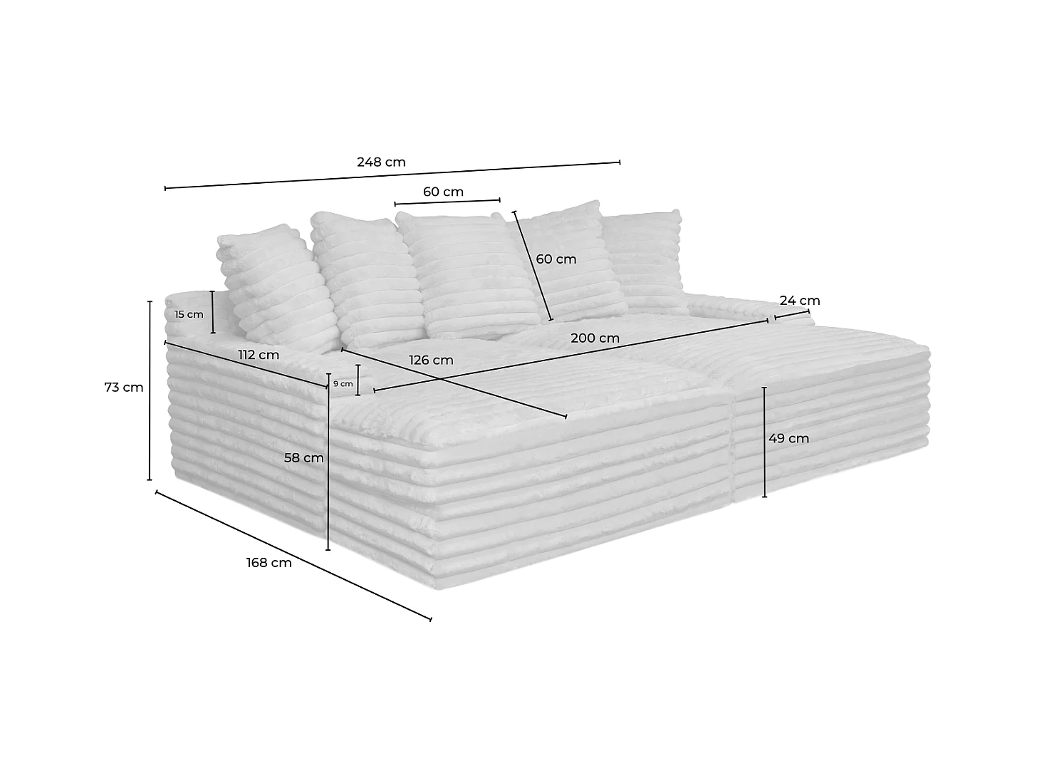 Canapé extra large - blanc crème Velours côtelé - CADY