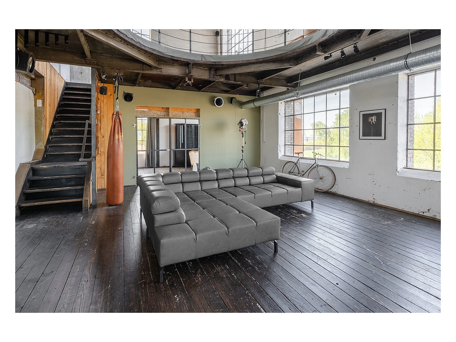 Ecksofa - Anthrazit Leder - NELSON