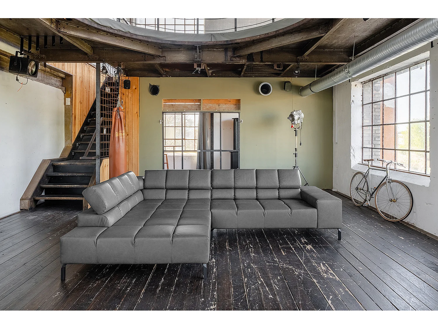 Ecksofa - Anthrazit Leder - NELSON