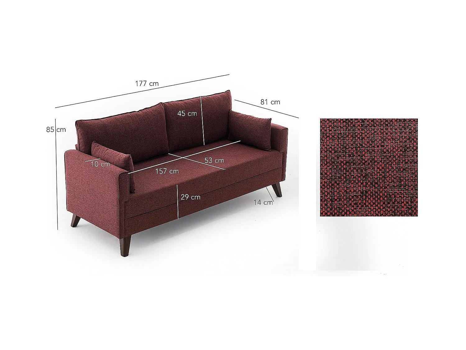 Canapé 2 places rouge chiné - dos droit SPLIT