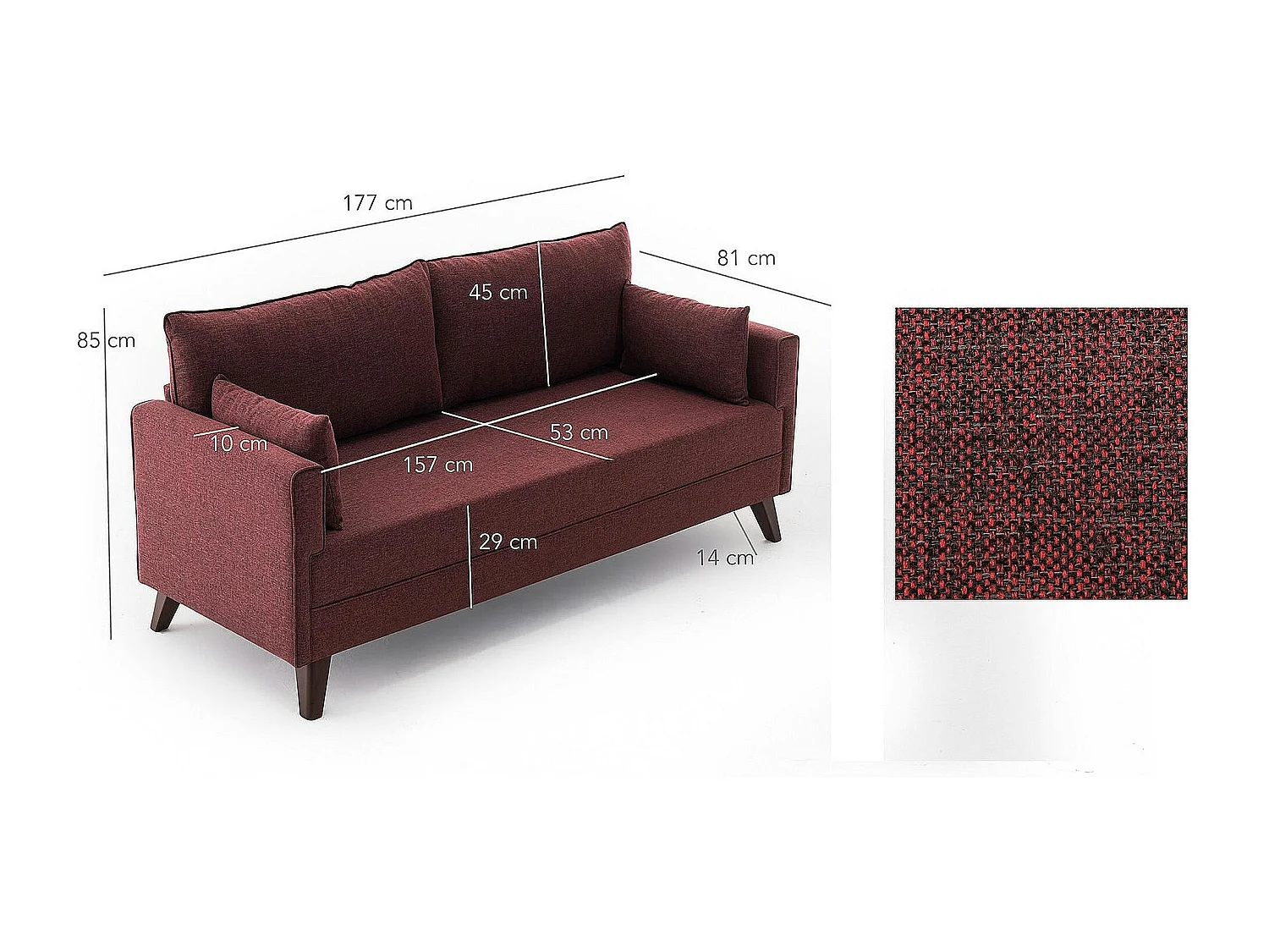 Canapé 2 places rouge chiné - dos droit SPLIT