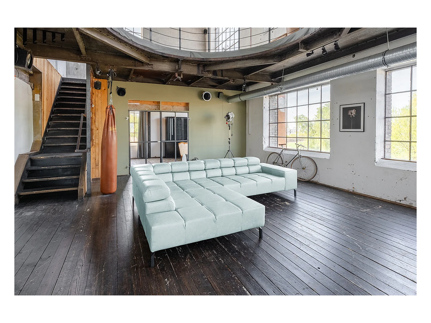 Ecksofa - Hellblau Leder - NELSON