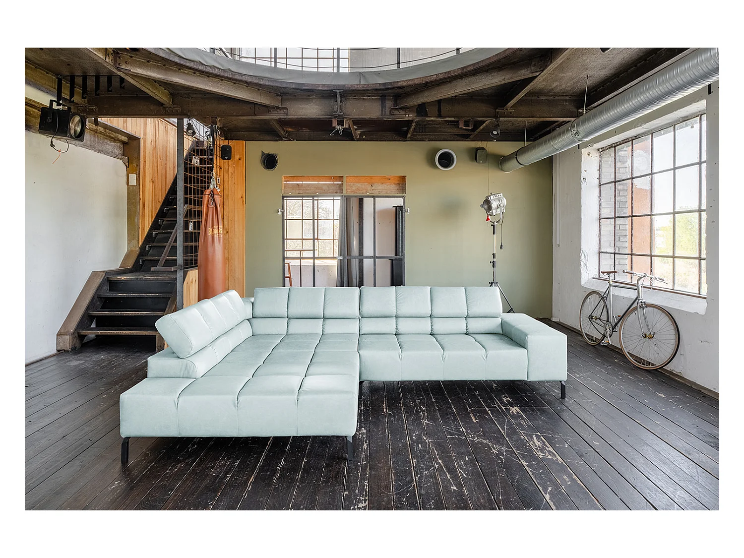 Ecksofa - Hellblau Leder - NELSON