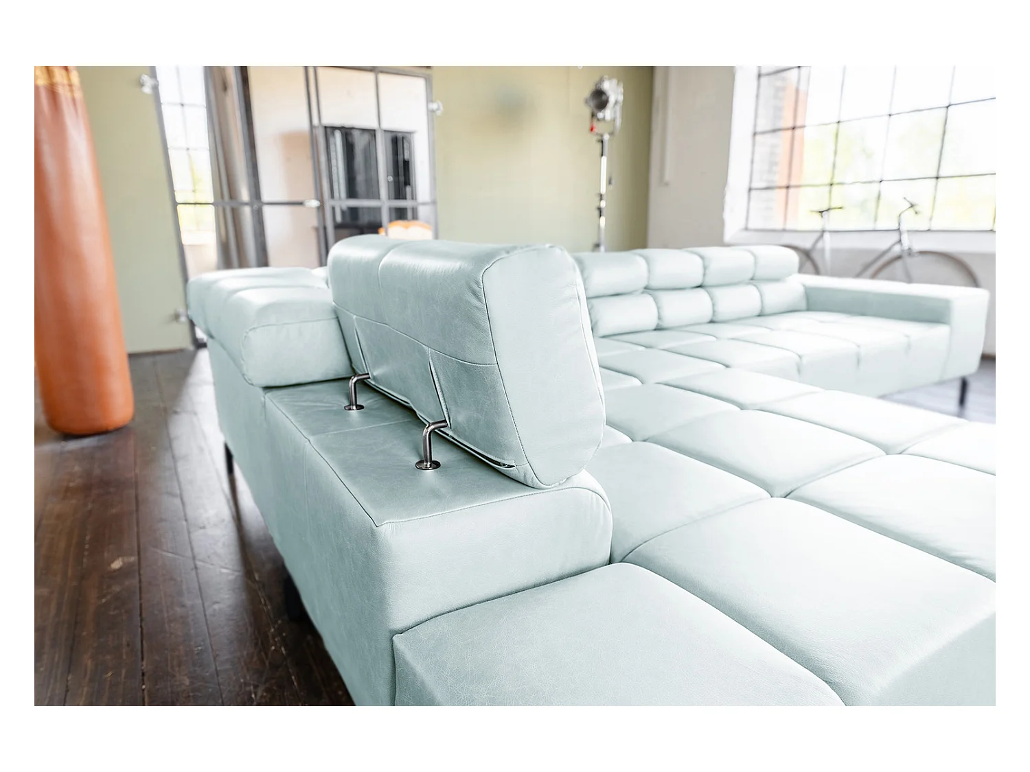 Ecksofa - Hellblau Leder - NELSON