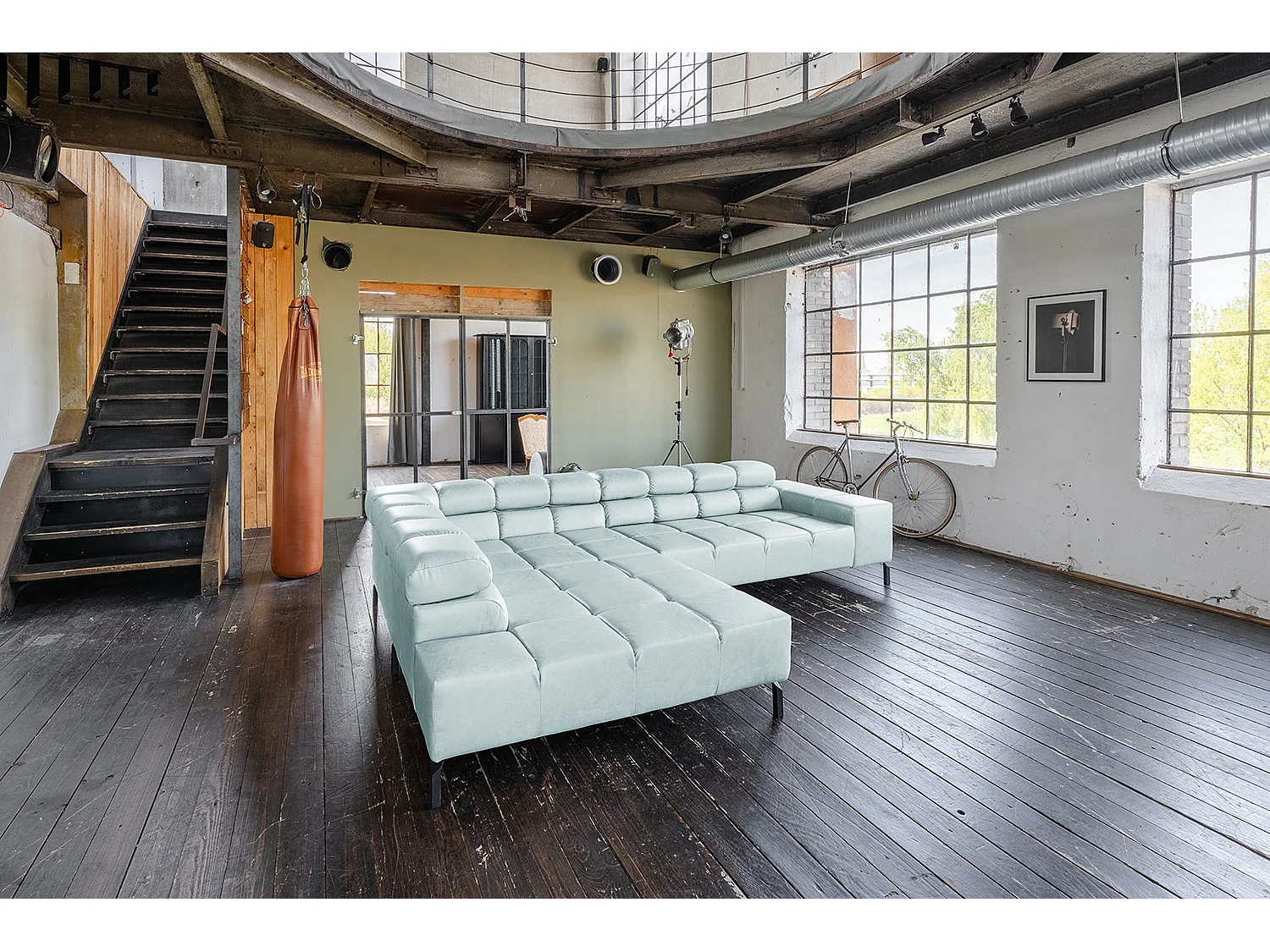 Ecksofa - Hellblau Leder - NELSON