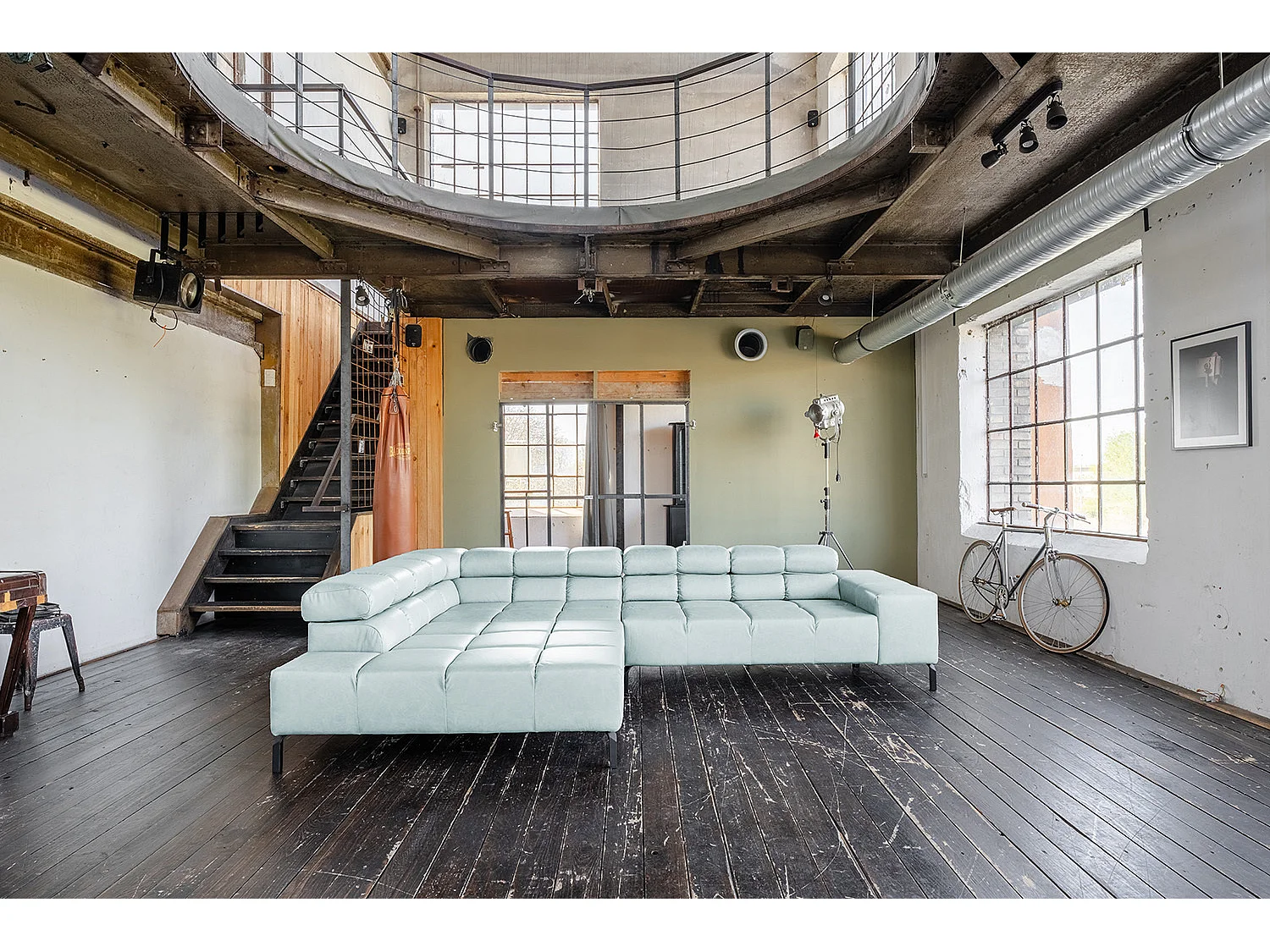 Ecksofa - Hellblau Leder - NELSON