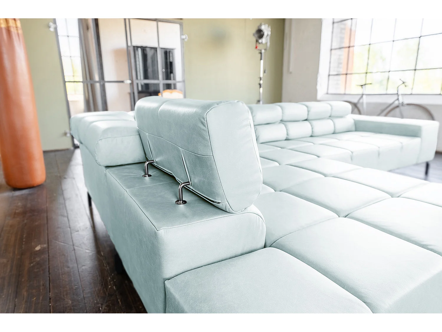 Ecksofa - Hellblau Leder - NELSON