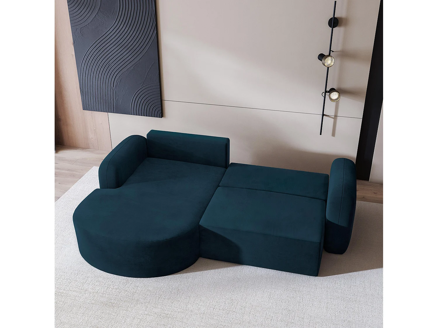 Canapé d'angle AMILIA Bleu en velours avec fonction de couchage