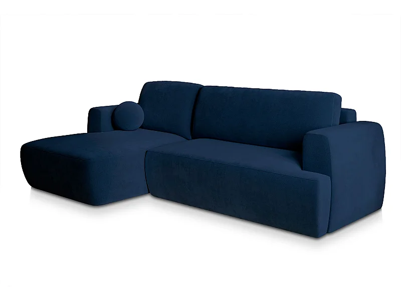 Canapé d'angle SENTI Bleu en peluche avec fonction de couchage