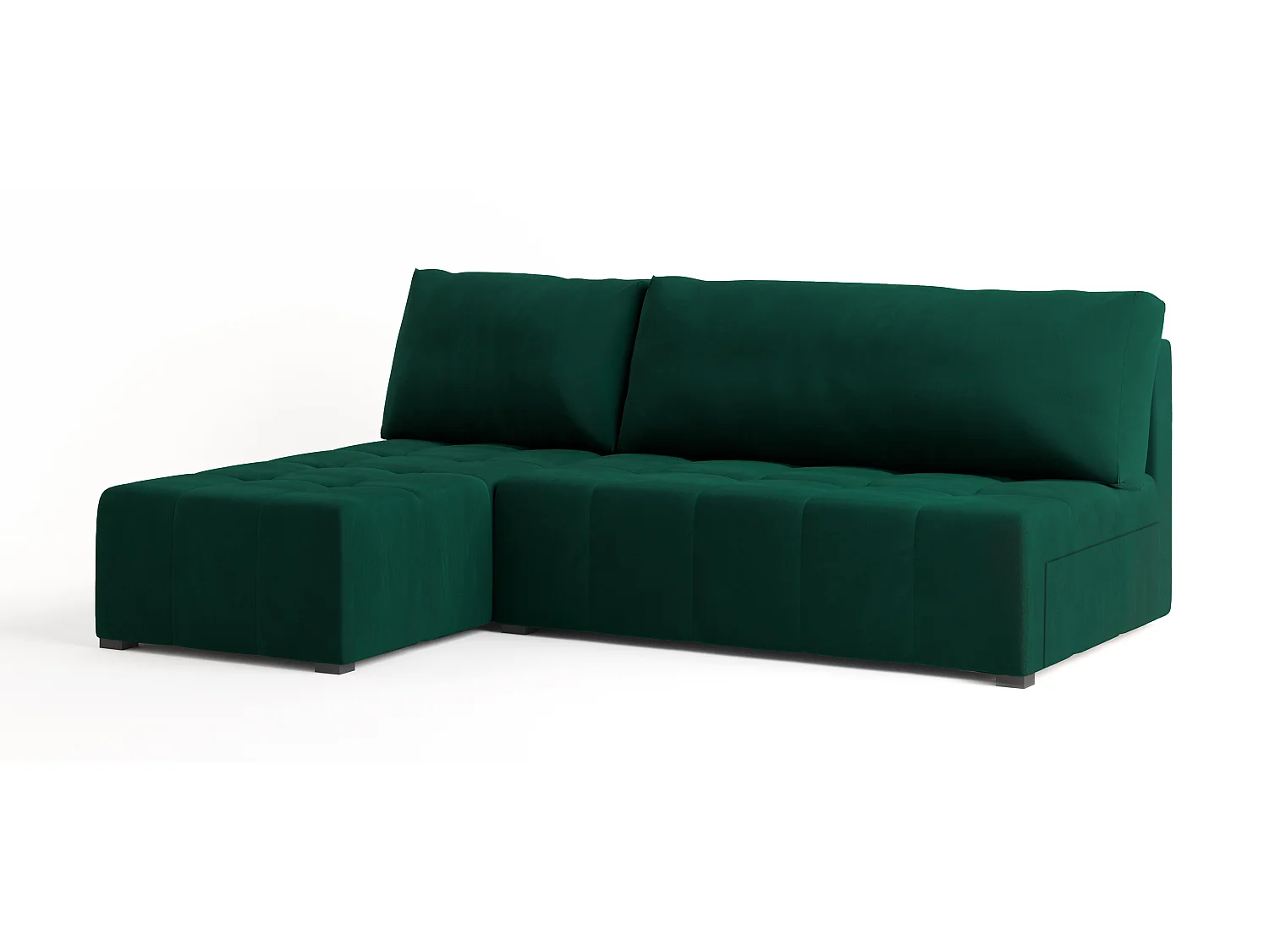 Canapé d'angle DOMIRA Vert Sapin en peluche avec fonction de couchage