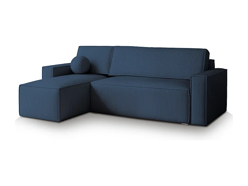 Canapé d'angle RAVELO Bleu en velours côtelé avec fonction de couchage