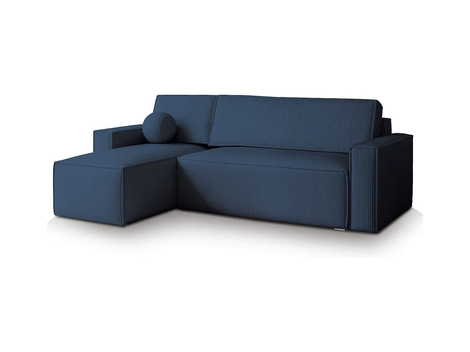 Canapé d'angle RAVELO Bleu en velours côtelé avec fonction de couchage