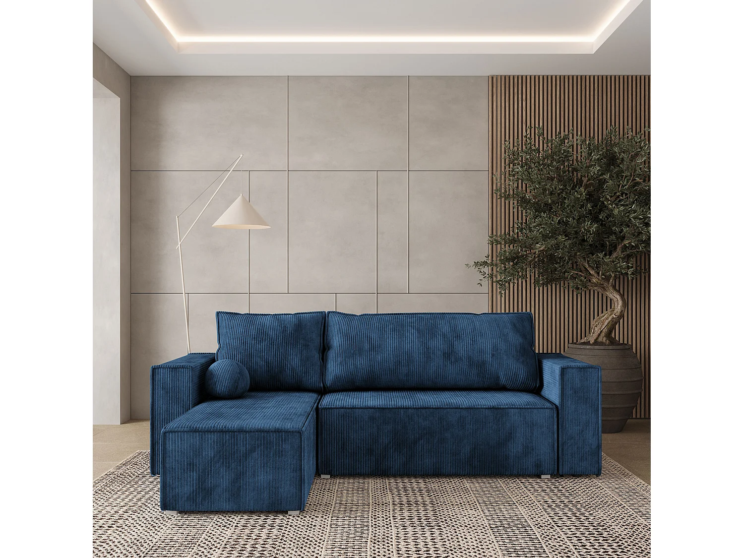 Hoekbank RAVELO van fluweel met slaapfunctie Blau