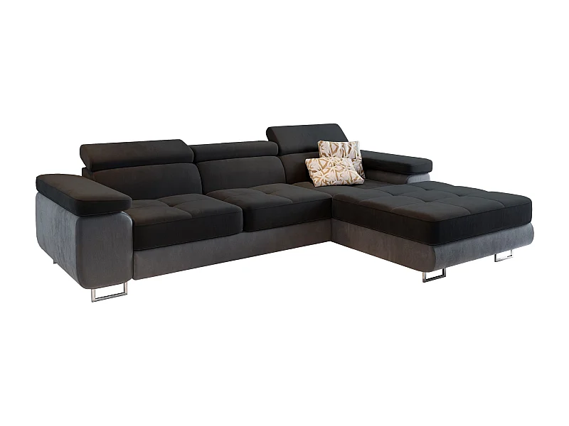 Canapé d'angle ELMA Noir en velours avec fonction de couchage