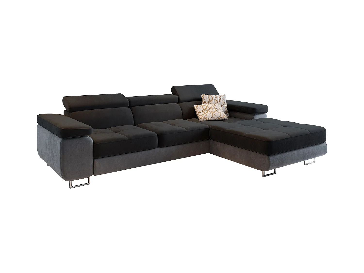 Canapé d'angle ELMA Noir en velours avec fonction de couchage