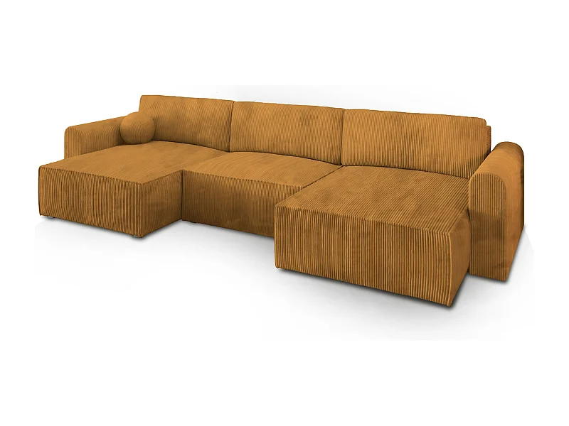 Canapé d'angle FENTO Jaune en velours côtelé avec fonction de couchage