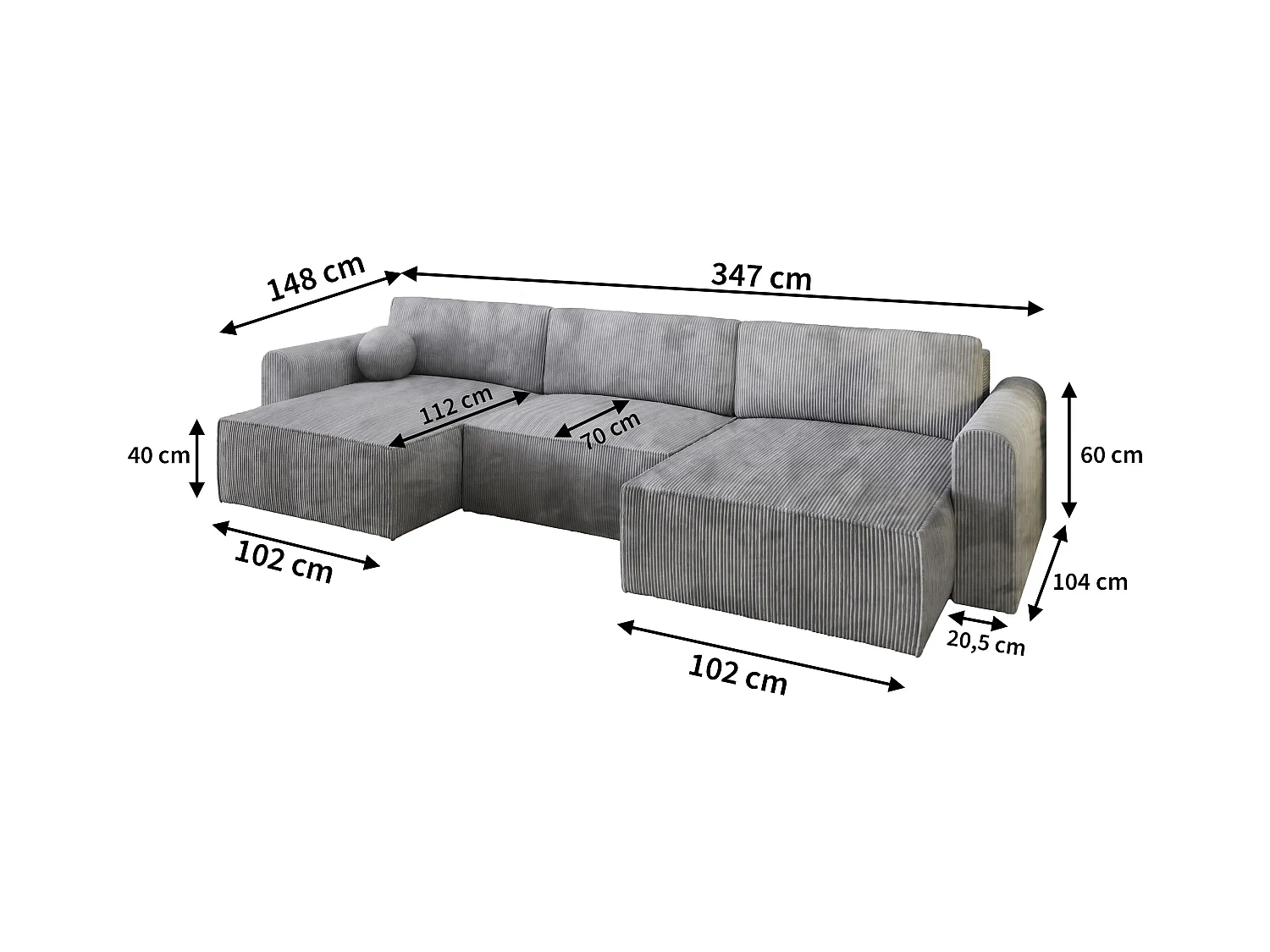 Canapé d'angle FENTO Jaune en velours côtelé avec fonction de couchage